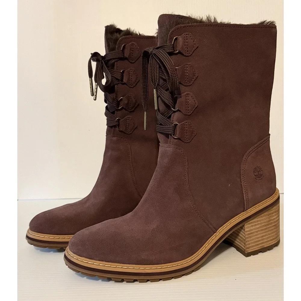 Timberland Sienna High Waterproof Faux Fur Mid Boots Size 9.5 Purple Suede Lace